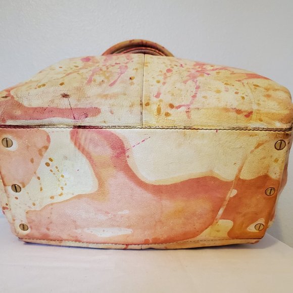 Barneys New York Leather Purse Handbag Orange pink ivory white tie dye tote bag - Picture 3 of 7